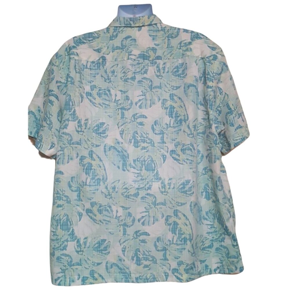 Van Heusen Mens Short Sleeve Shirt XXL Green Blue Leaves Tropical - Picture 4 of 7